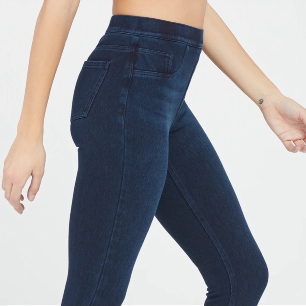 Spanx sweatpant jeans straight leg twilight rinse dark wash high rise waist - Picture 4 of 12